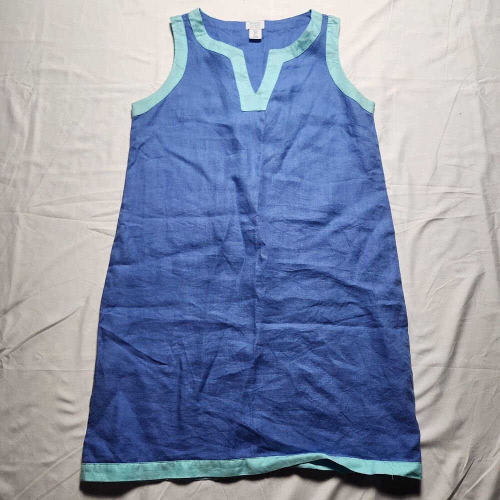 Sigrid Olsen Womens Small Linen Sleeveless V Neck Dress Blue